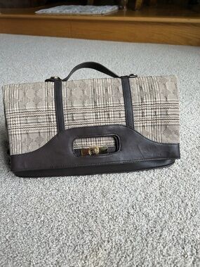 BCBGMAXAZRIA BROWN AND TAN PLAID PURSE